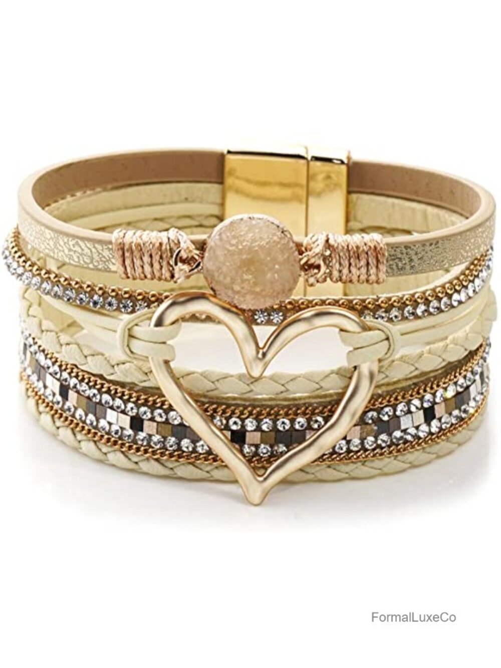Multilayer Leather Wrap Bracelet Heart-Shape Wide Cuff Bracelet